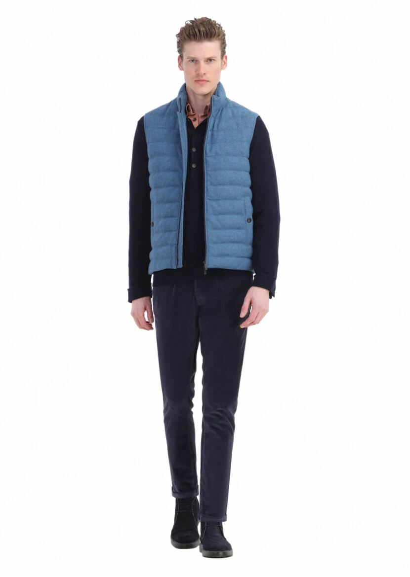 Blue Regular Fit Turtleneck Casual Weaving Puffer Vest - RAMSEY