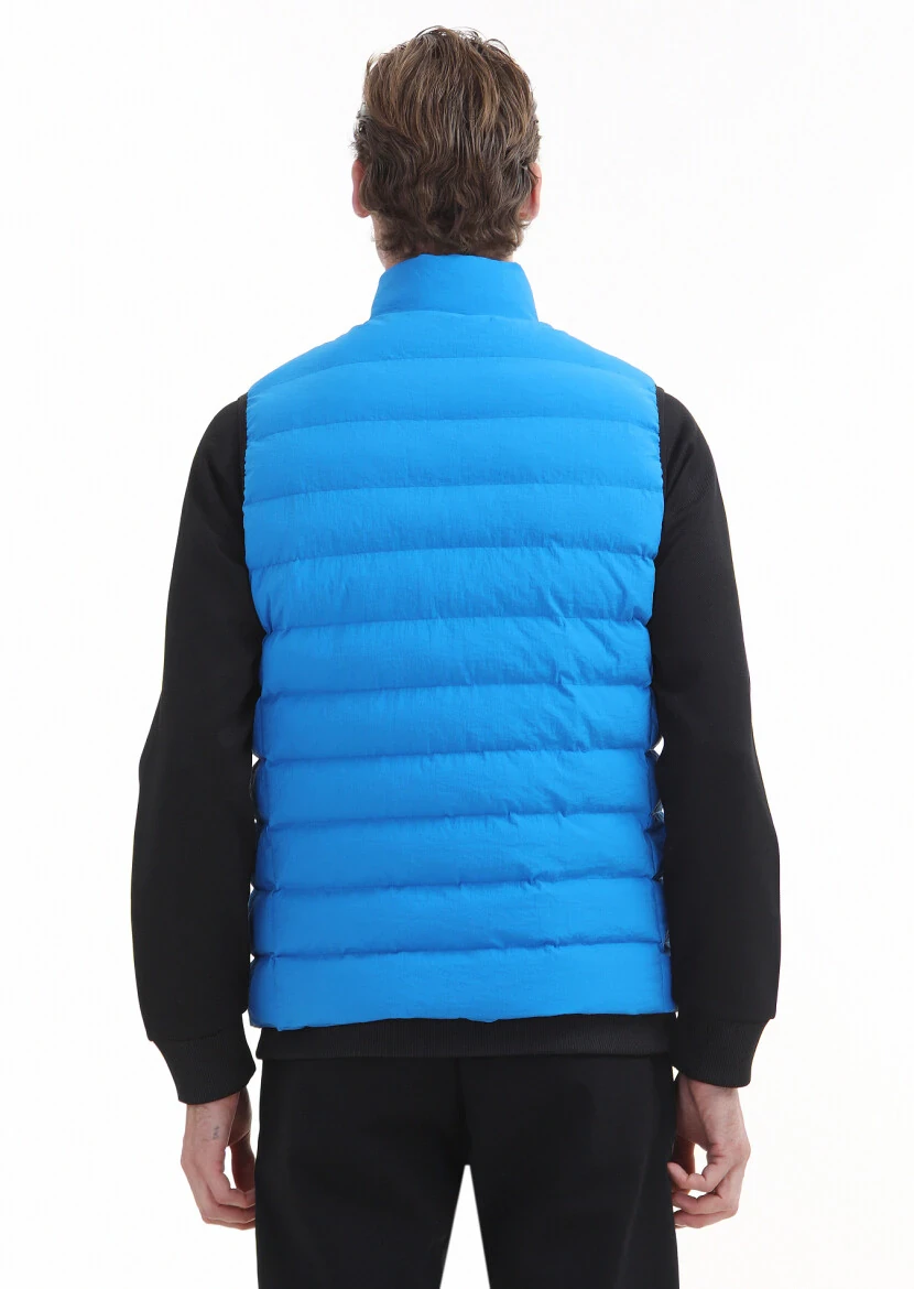 Blue Regular Fit Turtleneck Casual Weaving Puffer Vest - 6