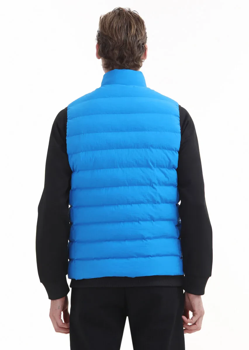 Blue Regular Fit Turtleneck Casual Weaving Puffer Vest - 6