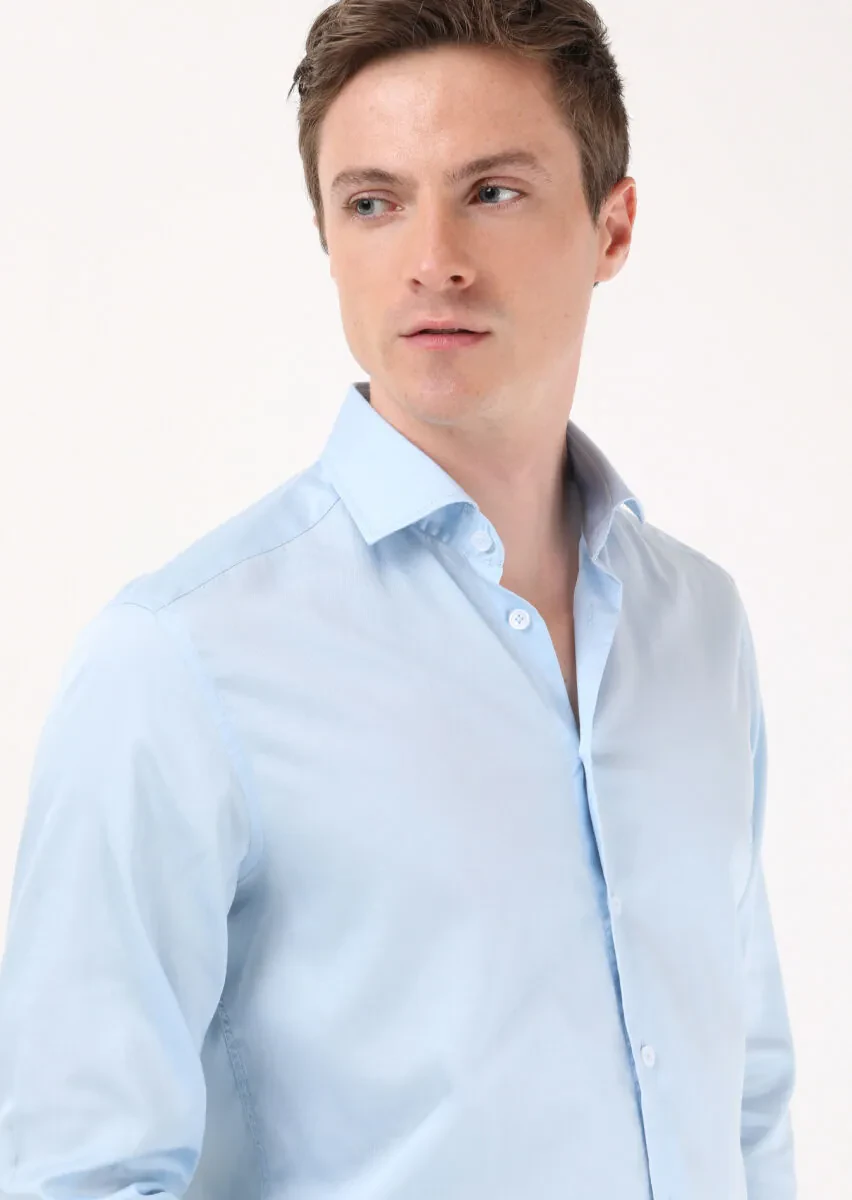 Blue Regular Fit Weaving Casual Cotton Blended Shirt - 1