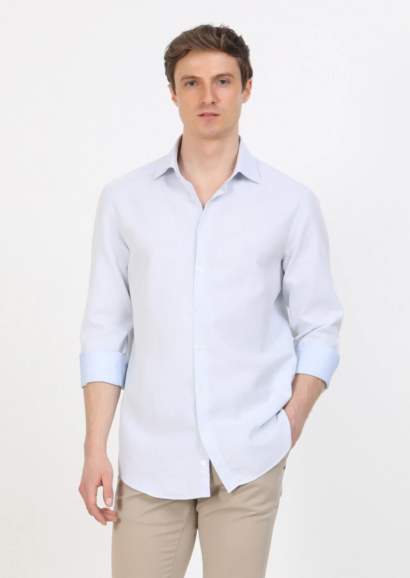 Blue Regular Fit Weaving Classical 100% Cotton Shirt - 1