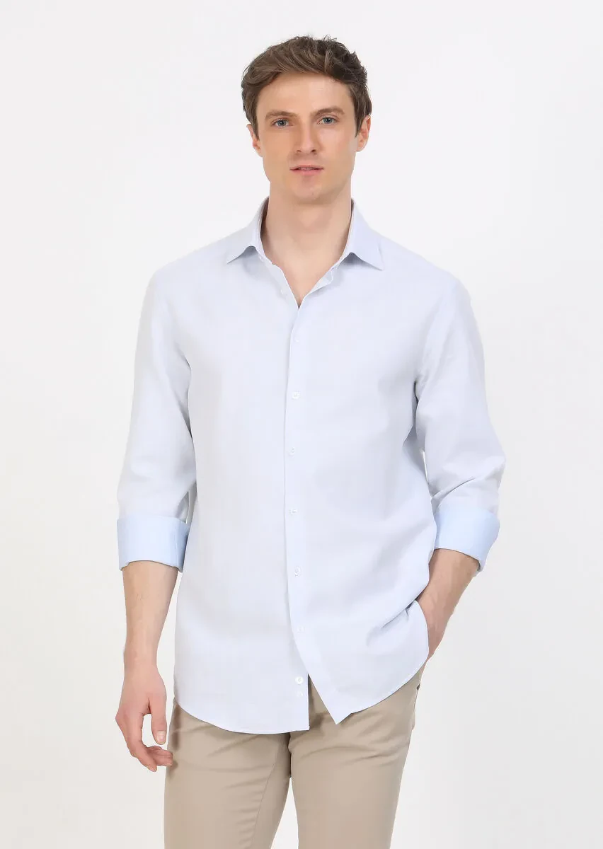 Blue Regular Fit Weaving Classical 100% Cotton Shirt - 1