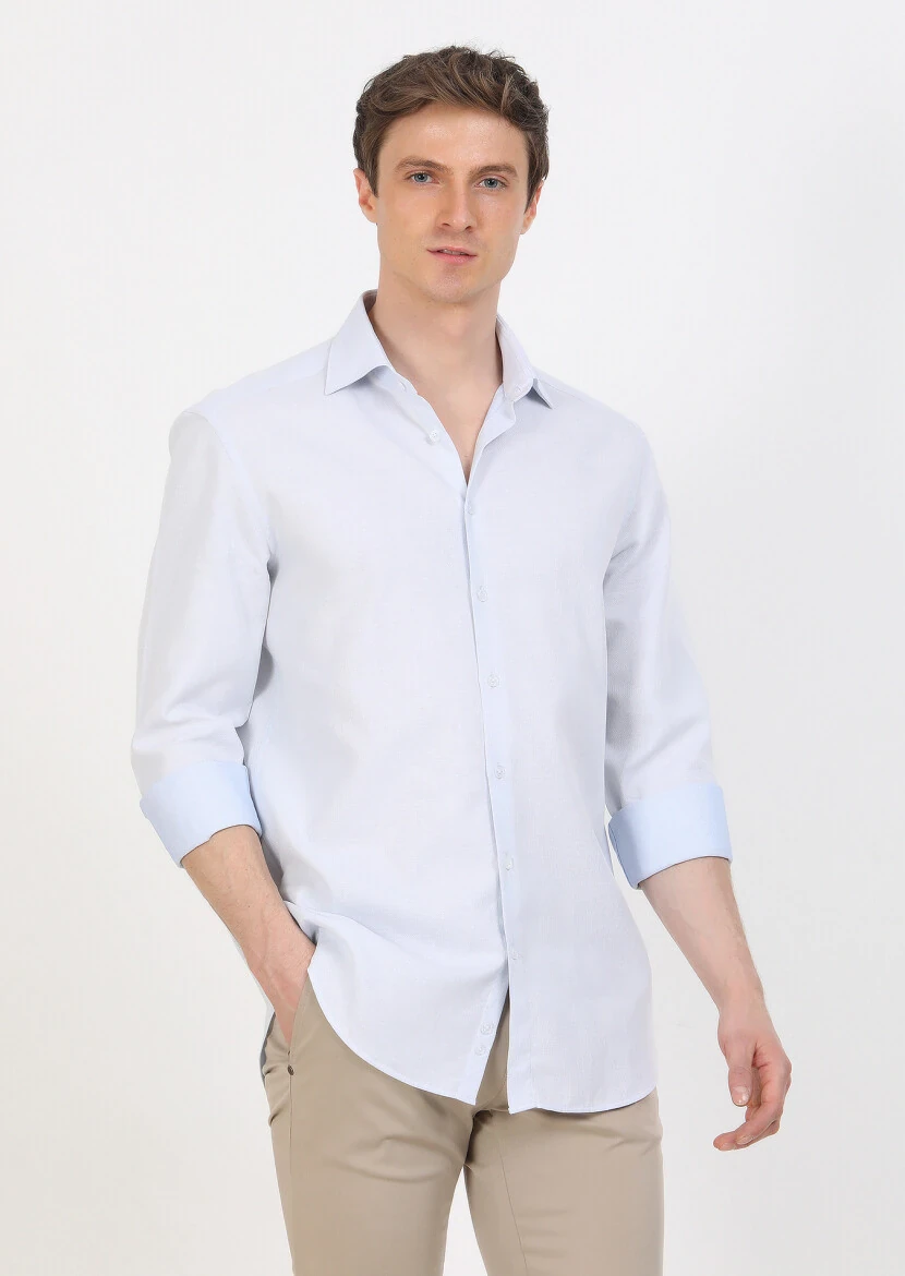 Blue Regular Fit Weaving Classical 100% Cotton Shirt - 2
