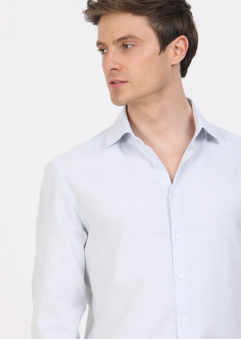 Blue Regular Fit Weaving Classical 100% Cotton Shirt - 4