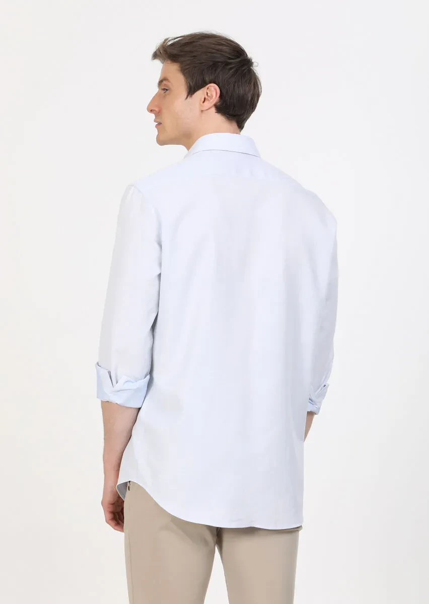 Blue Regular Fit Weaving Classical 100% Cotton Shirt - 5