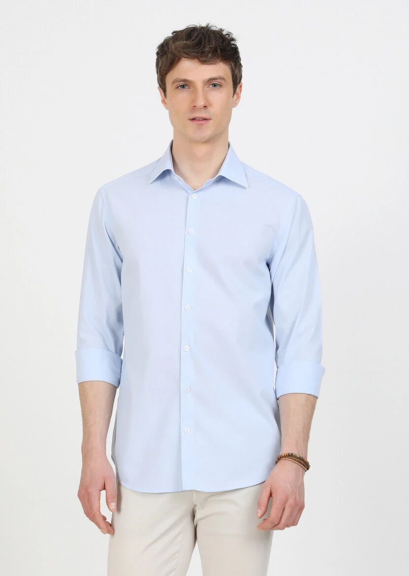 Blue Regular Fit Weaving Classical 100% Cotton Shirt - 1