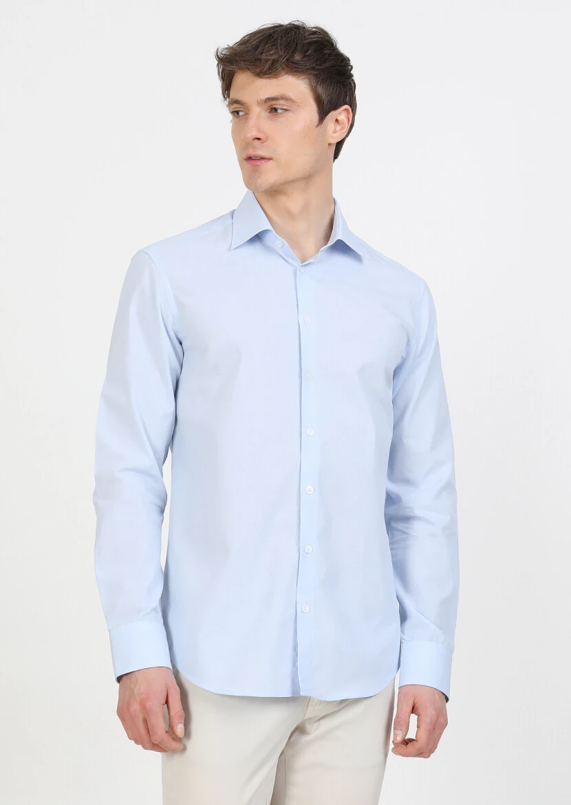 Blue Regular Fit Weaving Classical 100% Cotton Shirt - 2