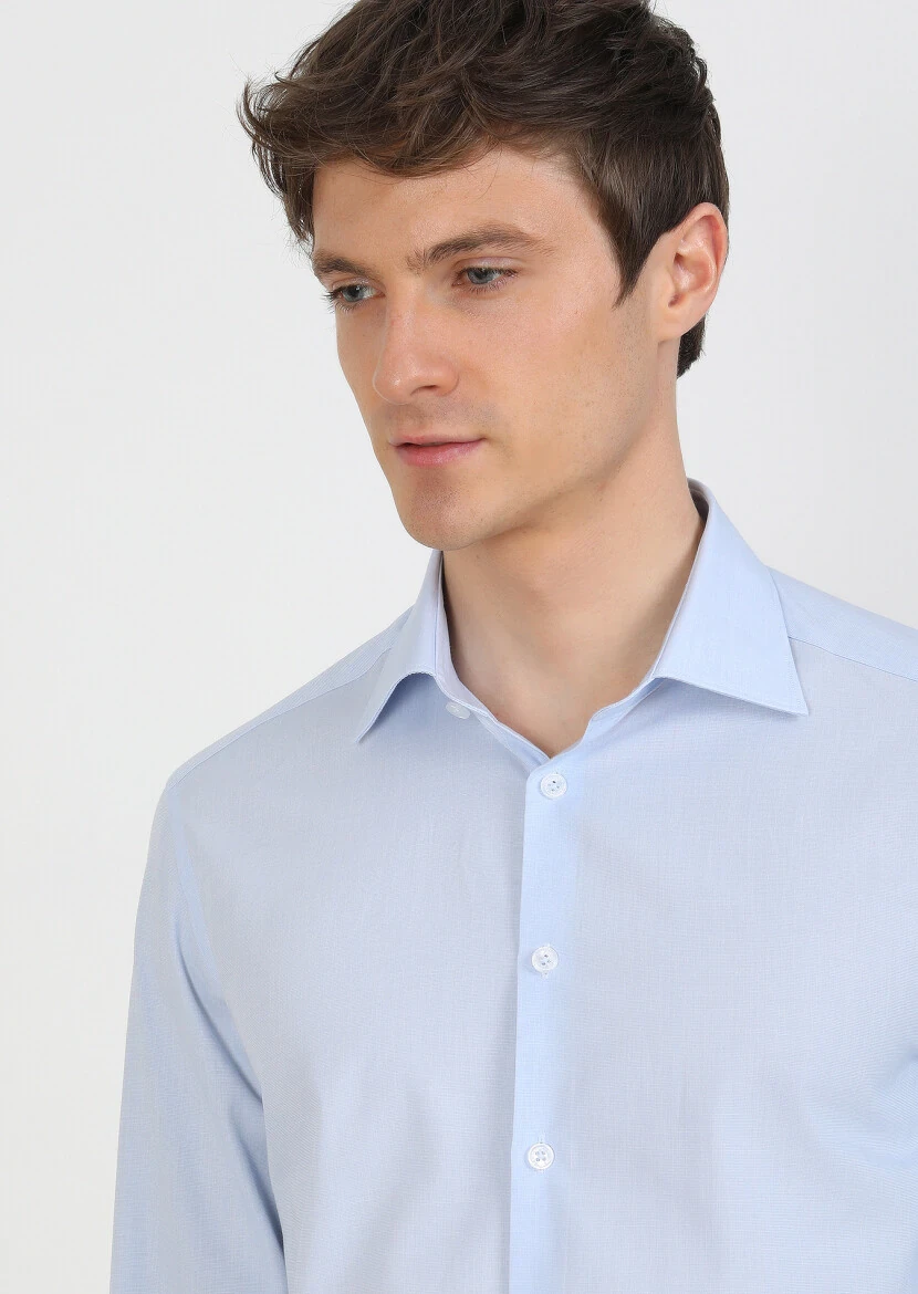 Blue Regular Fit Weaving Classical 100% Cotton Shirt - 3