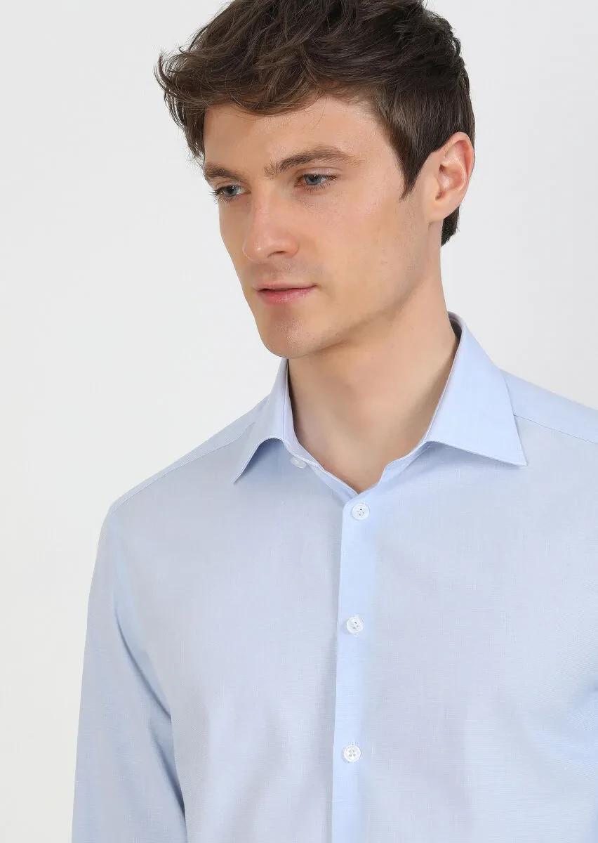 Blue Regular Fit Weaving Classical 100% Cotton Shirt - 3