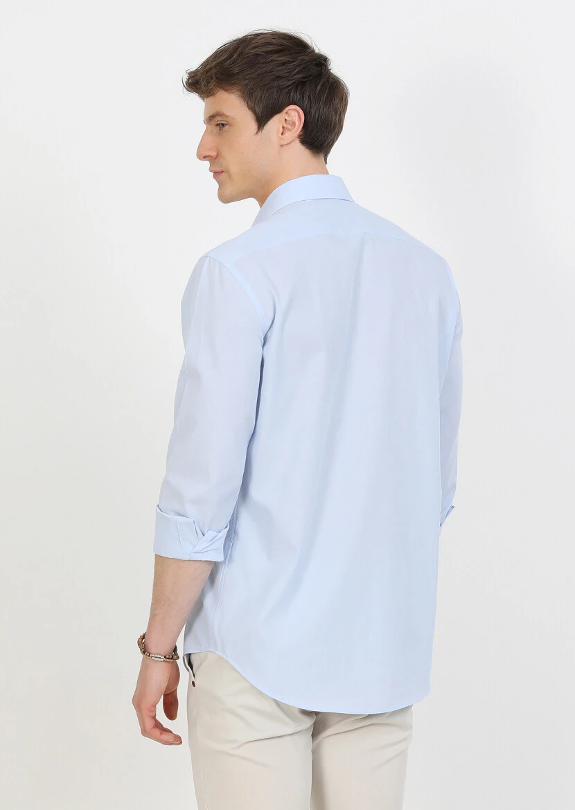 Blue Regular Fit Weaving Classical 100% Cotton Shirt - 5
