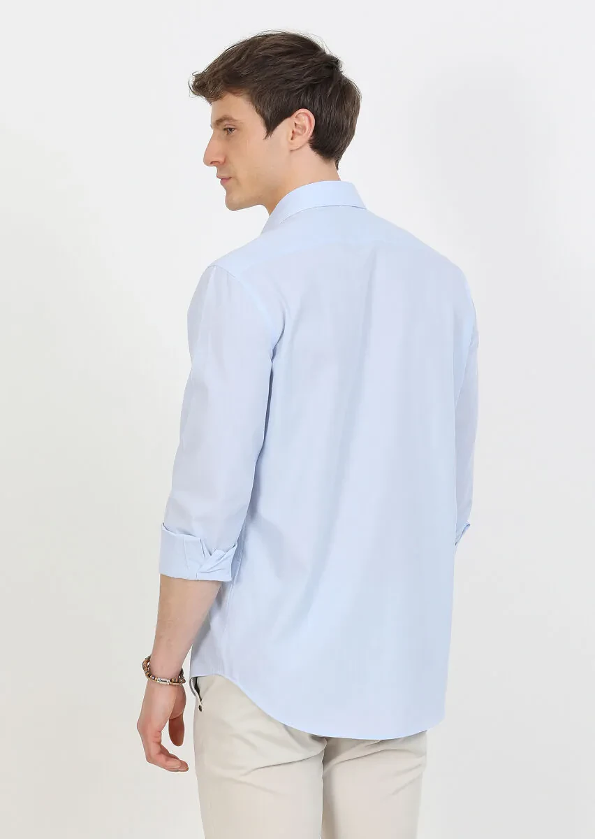 Blue Regular Fit Weaving Classical 100% Cotton Shirt - 5