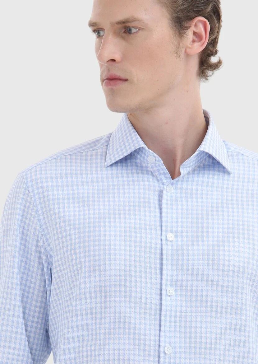 Blue Regular Fit Weaving Classical 100% Cotton Shirt - 3