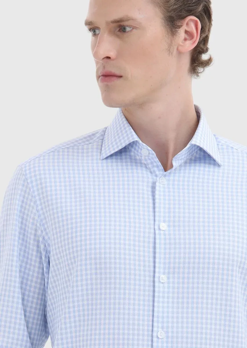 Blue Regular Fit Weaving Classical 100% Cotton Shirt - 3