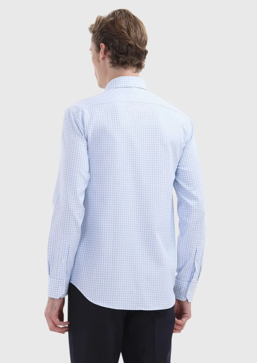 Blue Regular Fit Weaving Classical 100% Cotton Shirt - 4