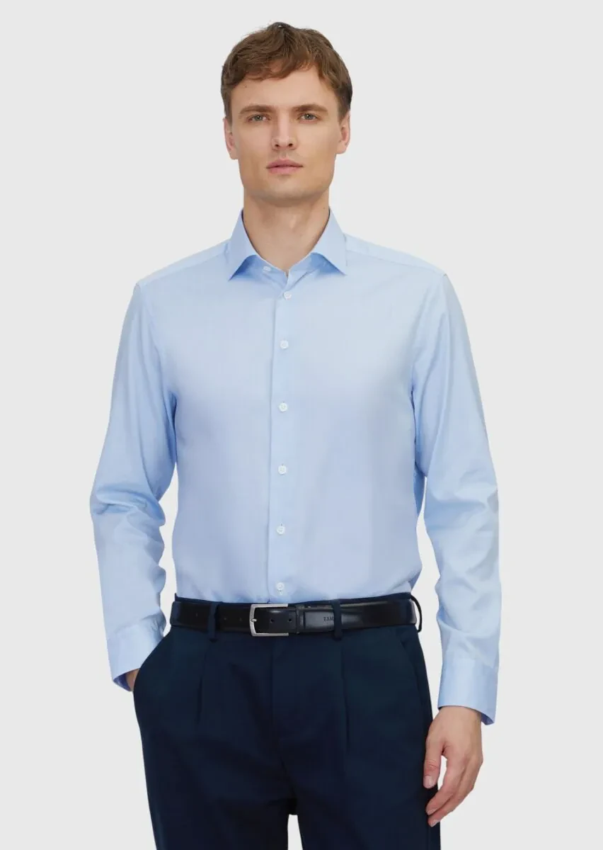 Blue Regular Fit Weaving Classical 100% Cotton Shirt - 1