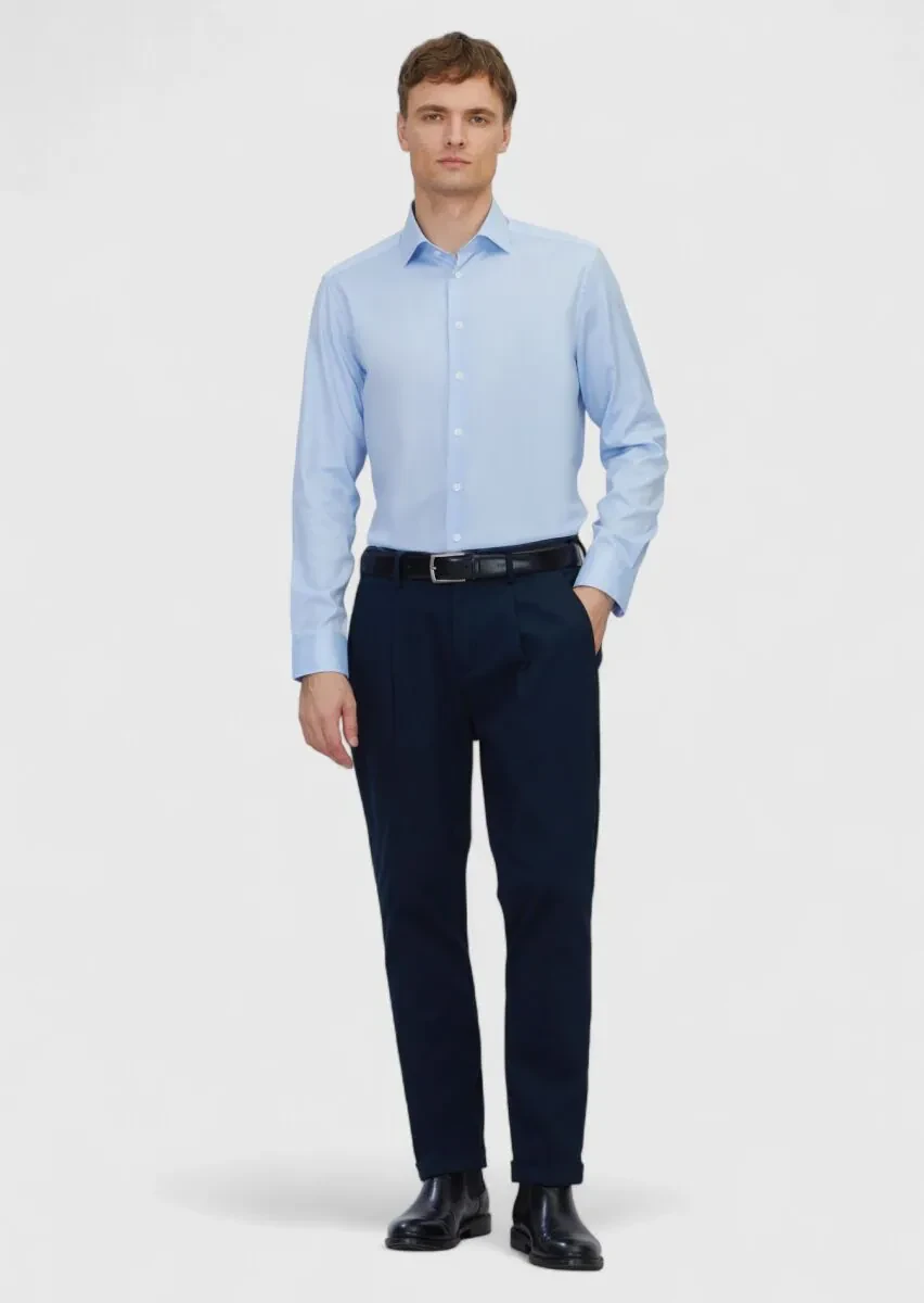 Blue Regular Fit Weaving Classical 100% Cotton Shirt - 2