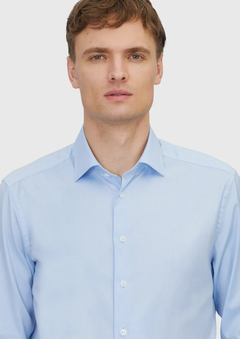 Blue Regular Fit Weaving Classical 100% Cotton Shirt - 3