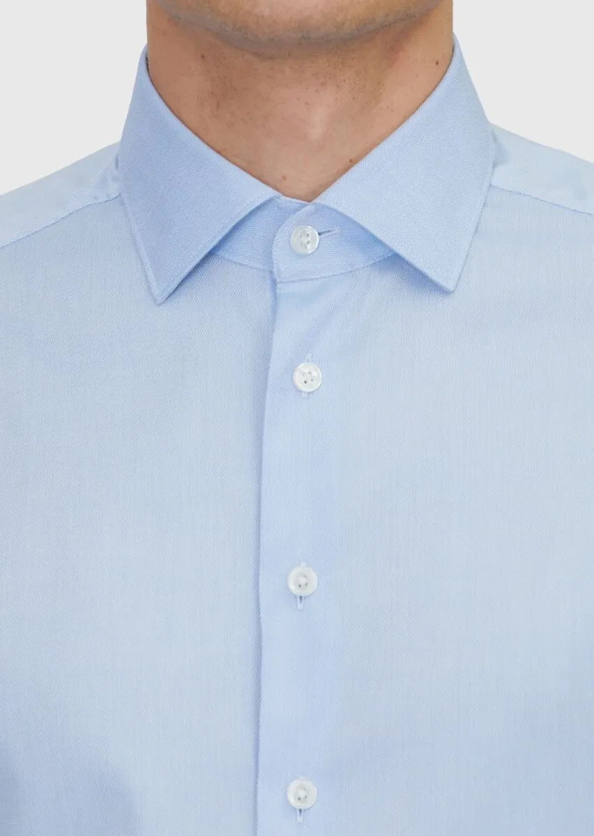 Blue Regular Fit Weaving Classical 100% Cotton Shirt - 5