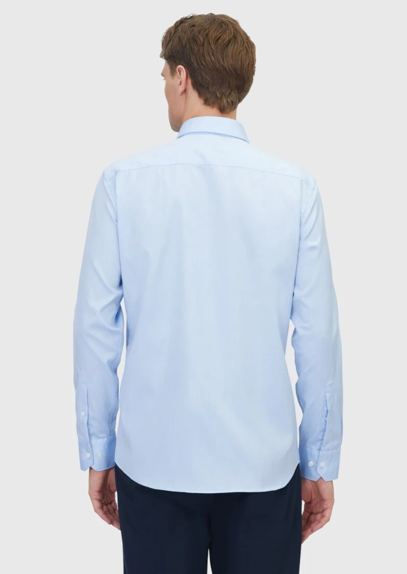 Blue Regular Fit Weaving Classical 100% Cotton Shirt - 6