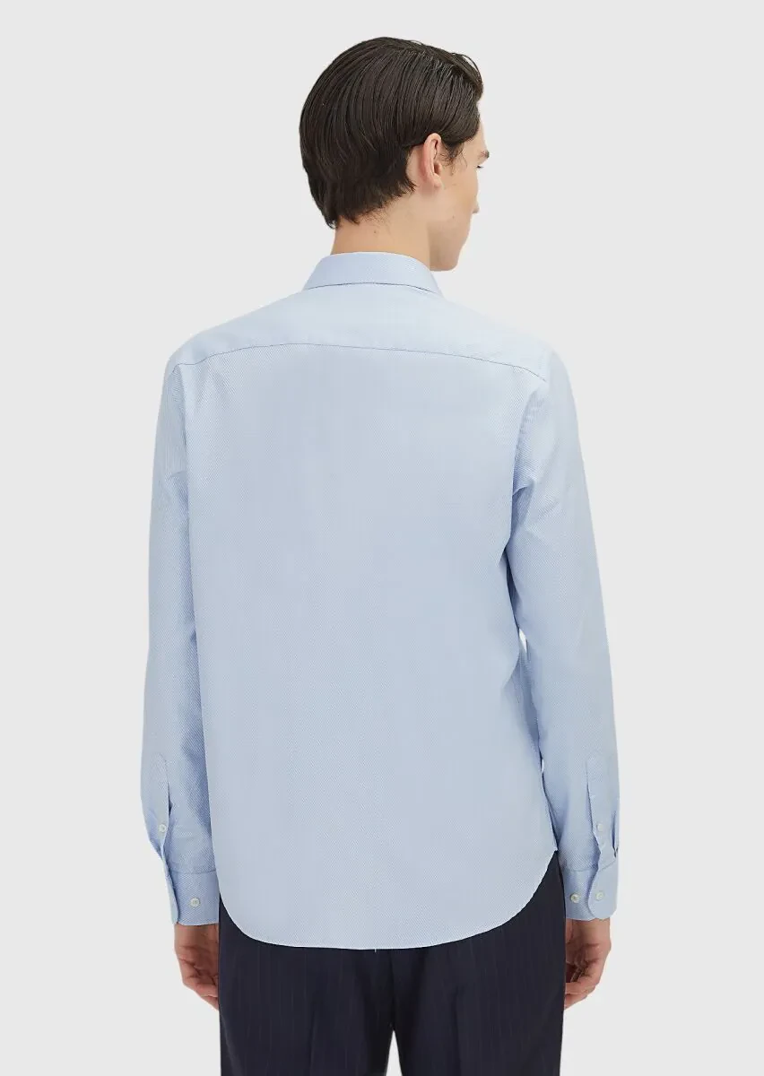 Blue Regular Fit Weaving Classical 100% Cotton Shirt - 5