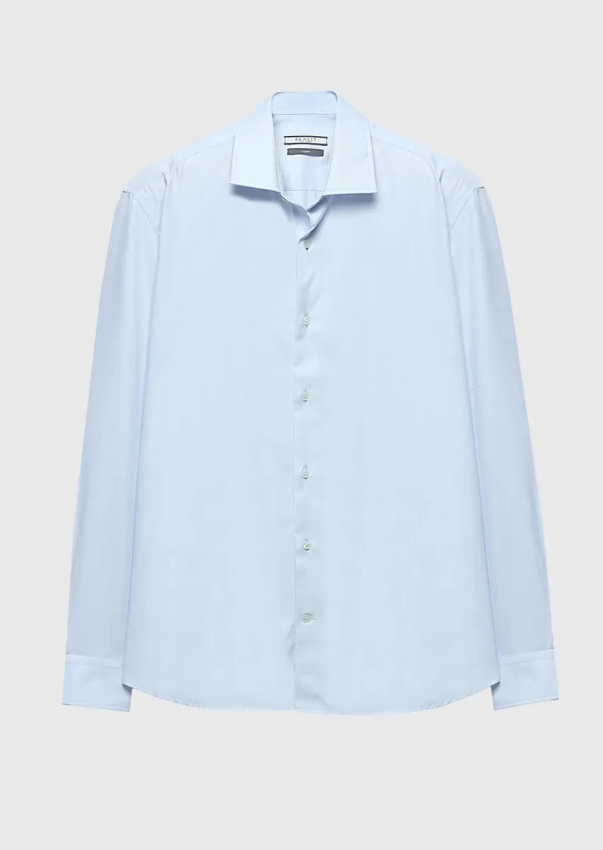 Blue Regular Fit Weaving Classical 100% Cotton Shirt - 6