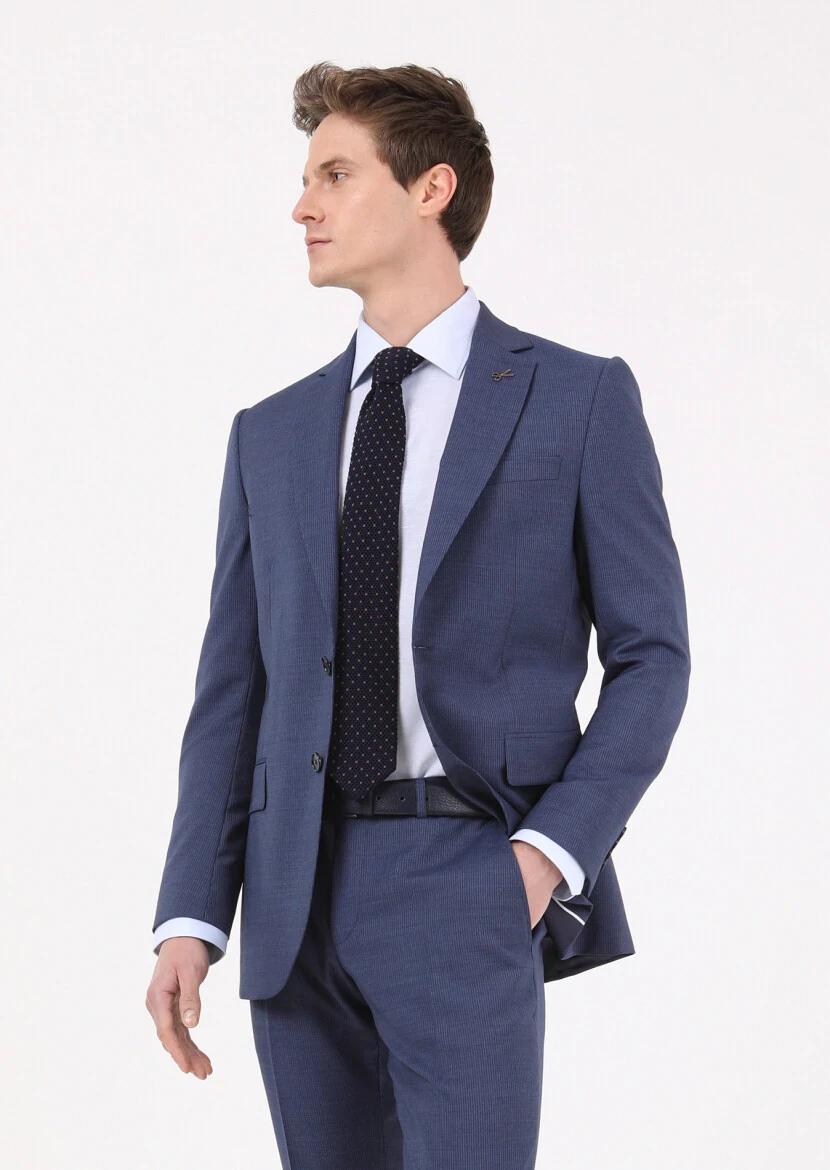 Blue Regular Fit Weaving Classical Cotton Blended Shirt - 3