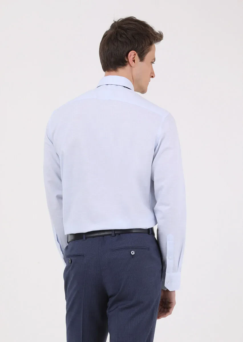 Blue Regular Fit Weaving Classical Cotton Blended Shirt - 5