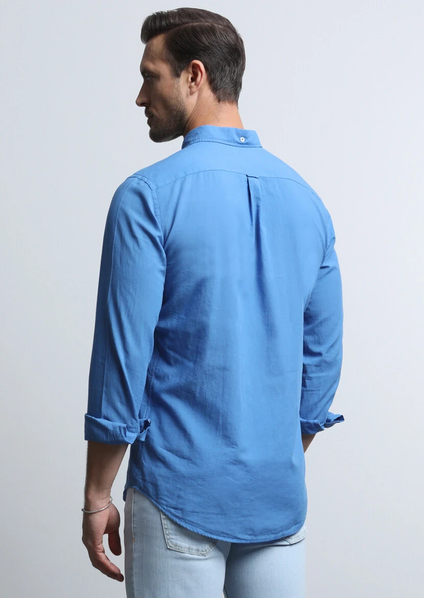 Blue Regular Fit Weaving Denim 100% Cotton Shirt - 5