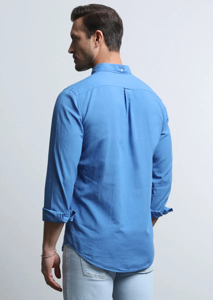 Blue Regular Fit Weaving Denim 100% Cotton Shirt - 5