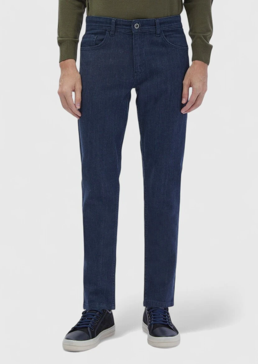 Blue Slim Fit Denim Cotton Blended Trousers - RAMSEY