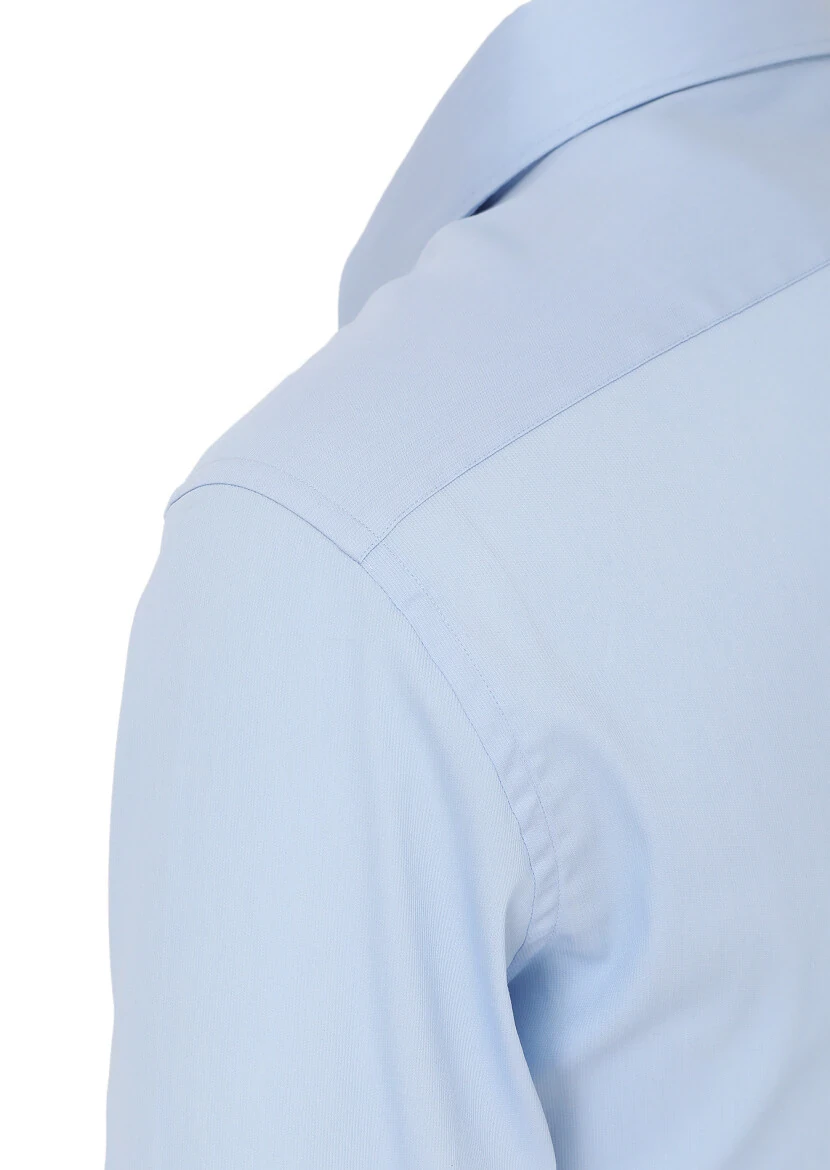 Blue Slim Fit Weaving Classical Cotton Blended Shirt - 3