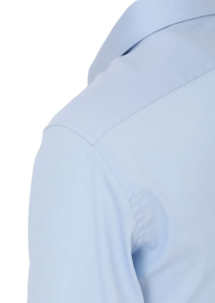 Blue Slim Fit Weaving Classical Cotton Blended Shirt - 3