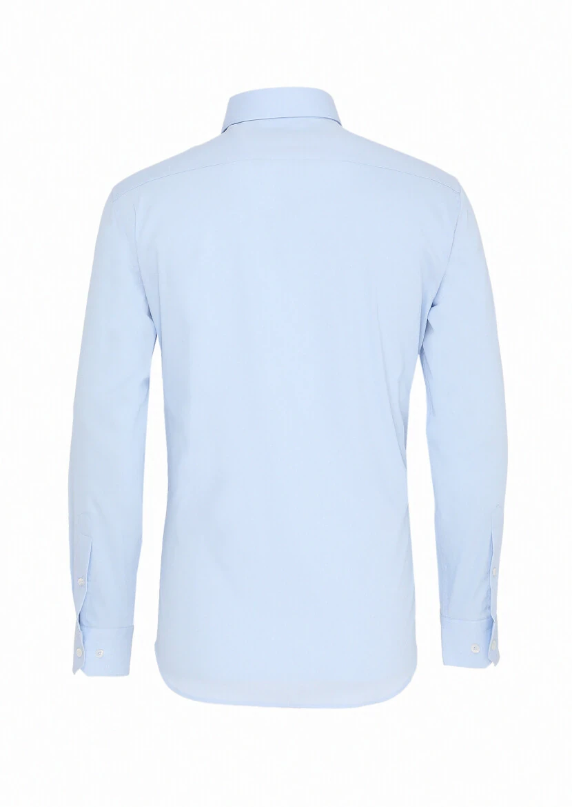 Blue Slim Fit Weaving Classical Cotton Blended Shirt - 5