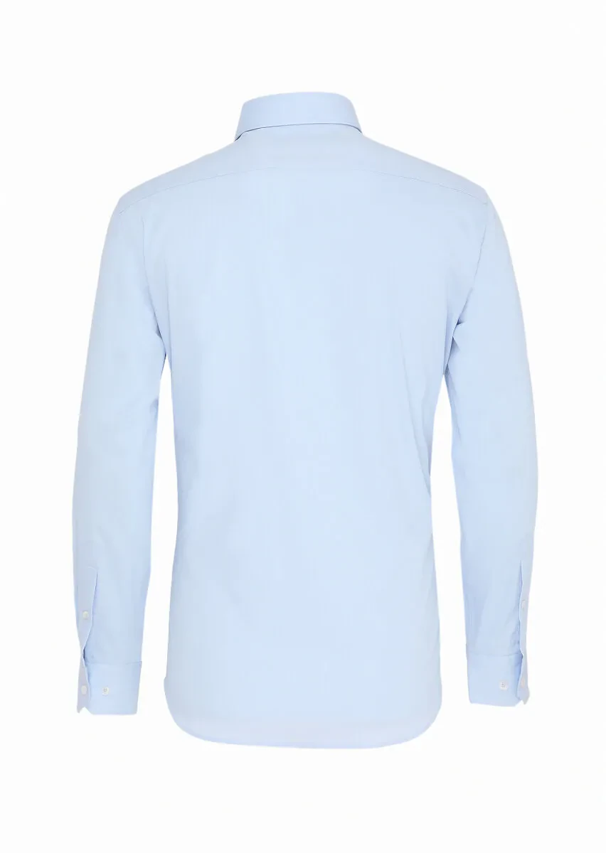 Blue Slim Fit Weaving Classical Cotton Blended Shirt - 5
