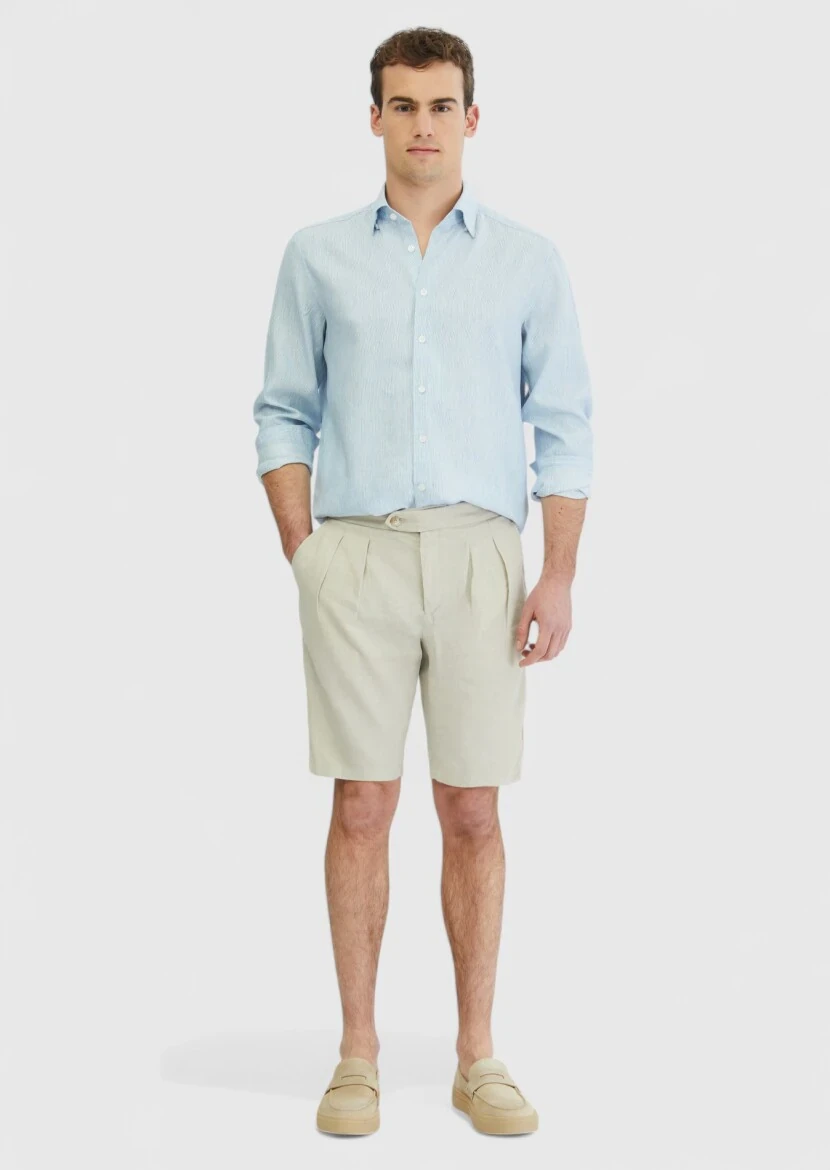 Blue Striped Casual Fit Weaving Casual Cotton Blended Shirt - RAMSEY