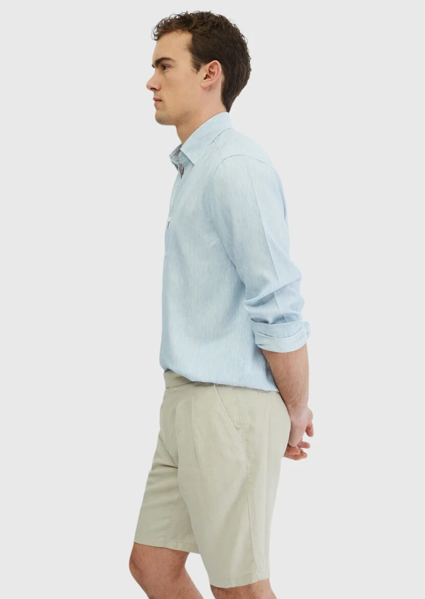 Blue Striped Casual Fit Weaving Casual Cotton Blended Shirt - 3