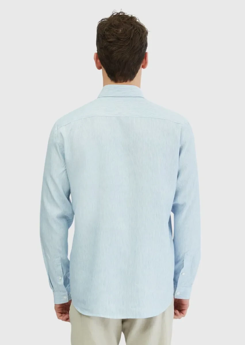 Blue Striped Casual Fit Weaving Casual Cotton Blended Shirt - 6