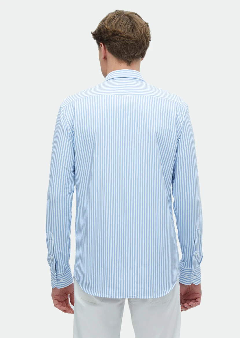 Blue Striped Regular Fit Knitting Classical Shirt - 6