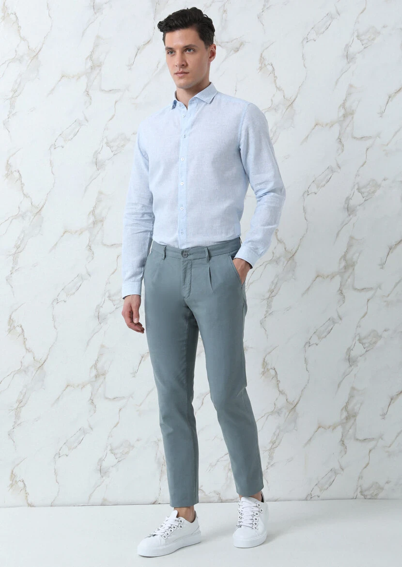 Blue Striped Regular Fit Weaving Casual Cotton Blended Shirt - 4