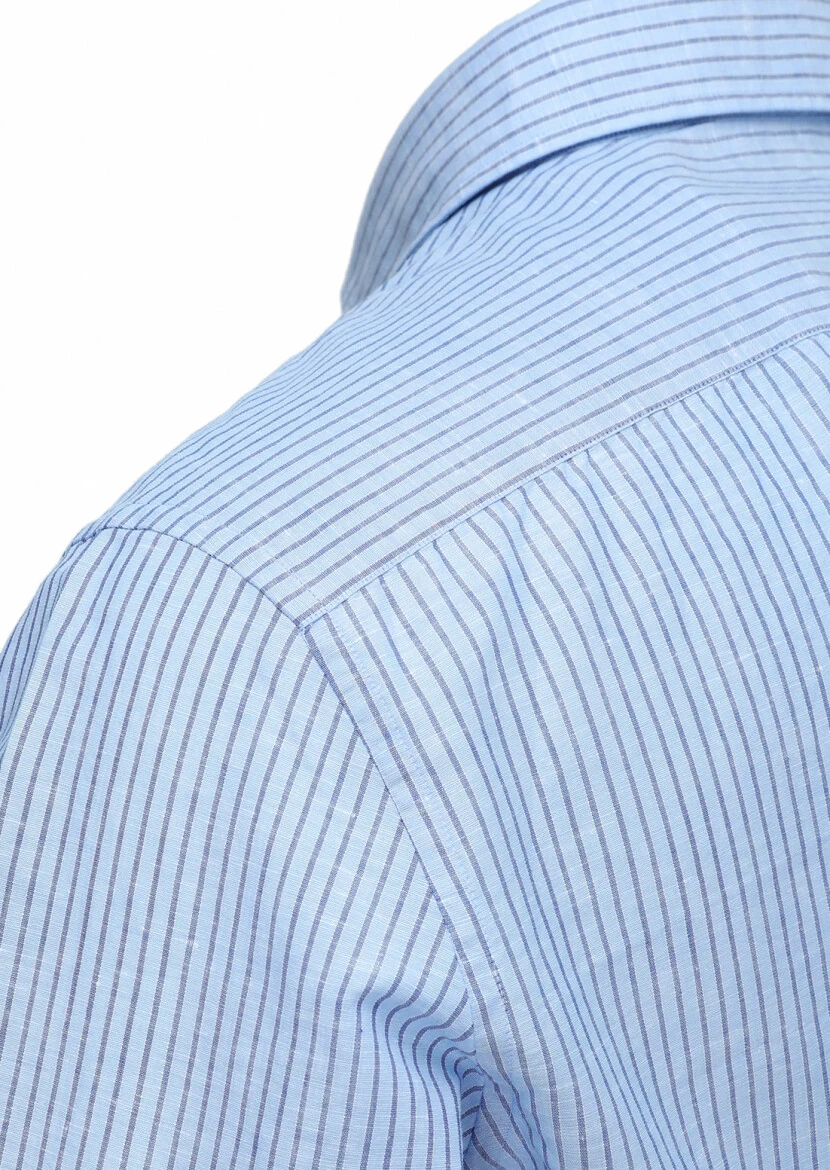 Blue Striped Regular Fit Weaving Casual Cotton Blended Shirt - 3