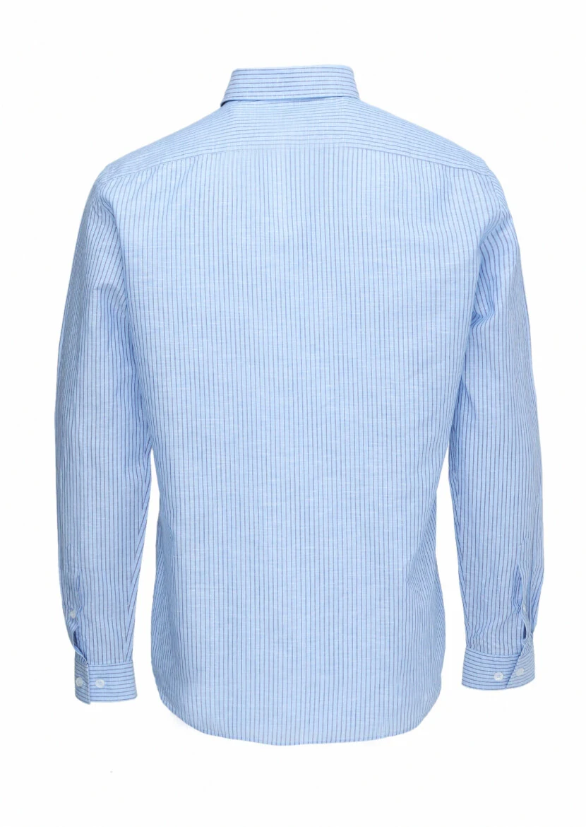 Blue Striped Regular Fit Weaving Casual Cotton Blended Shirt - 5