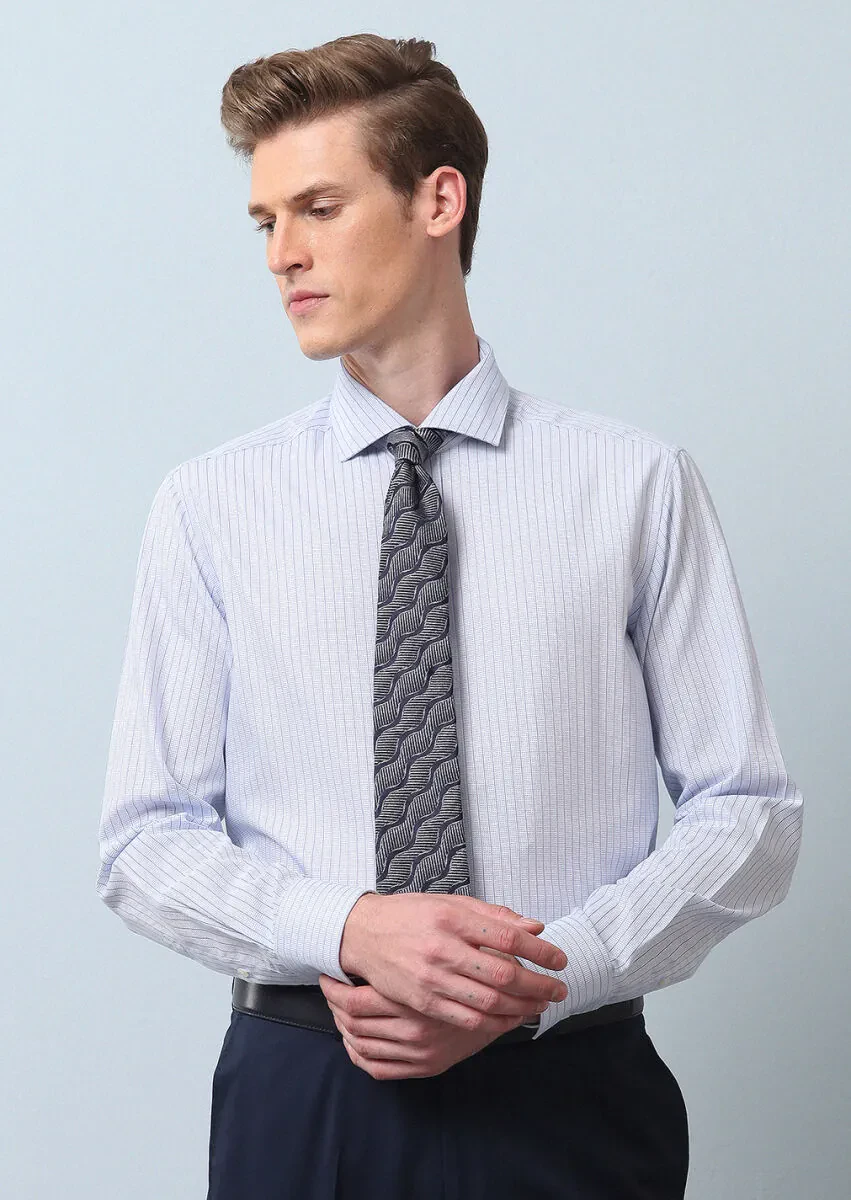 Blue Striped Regular Fit Weaving Classical 100% Cotton Shirt - 1