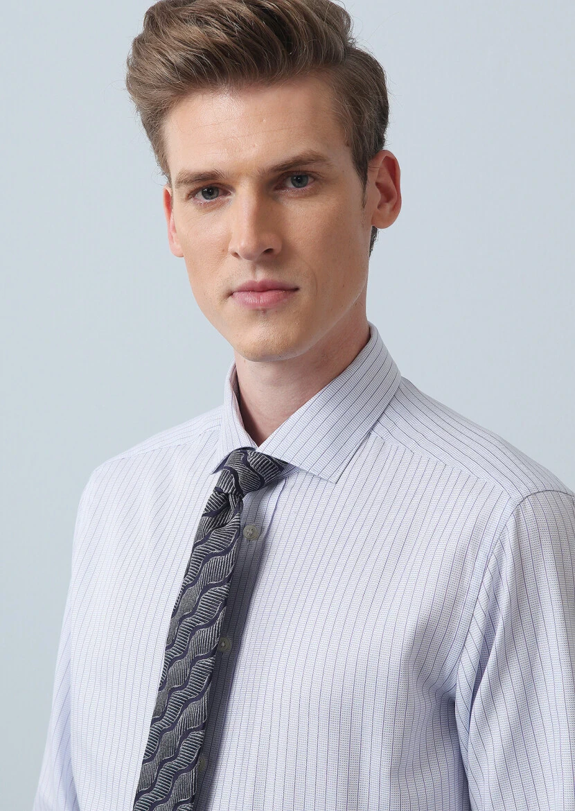 Blue Striped Regular Fit Weaving Classical 100% Cotton Shirt - 2