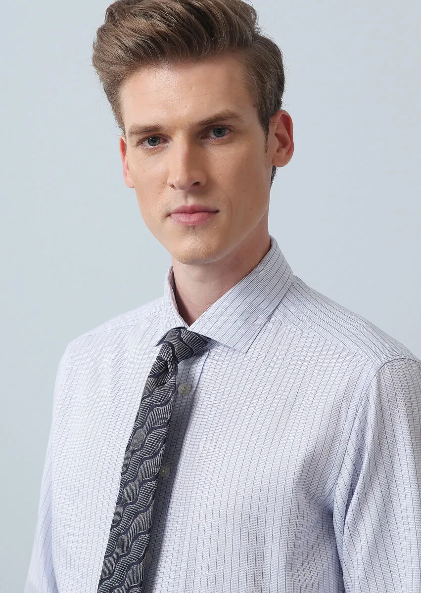 Blue Striped Regular Fit Weaving Classical 100% Cotton Shirt - 2