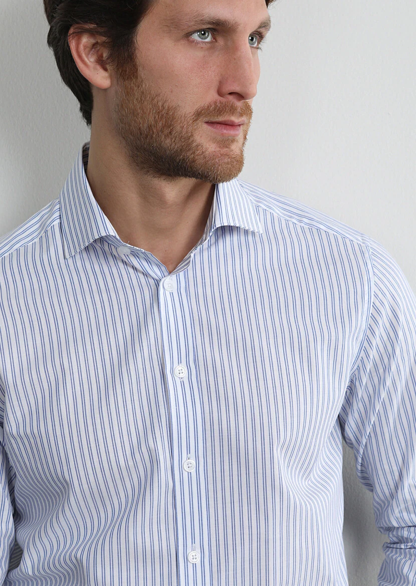 Blue Striped Regular Fit Weaving Classical 100% Cotton Shirt - 2