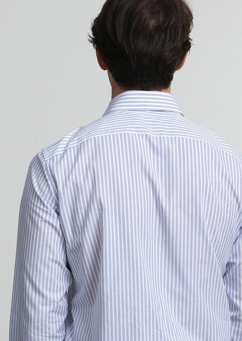 Blue Striped Regular Fit Weaving Classical 100% Cotton Shirt - 4