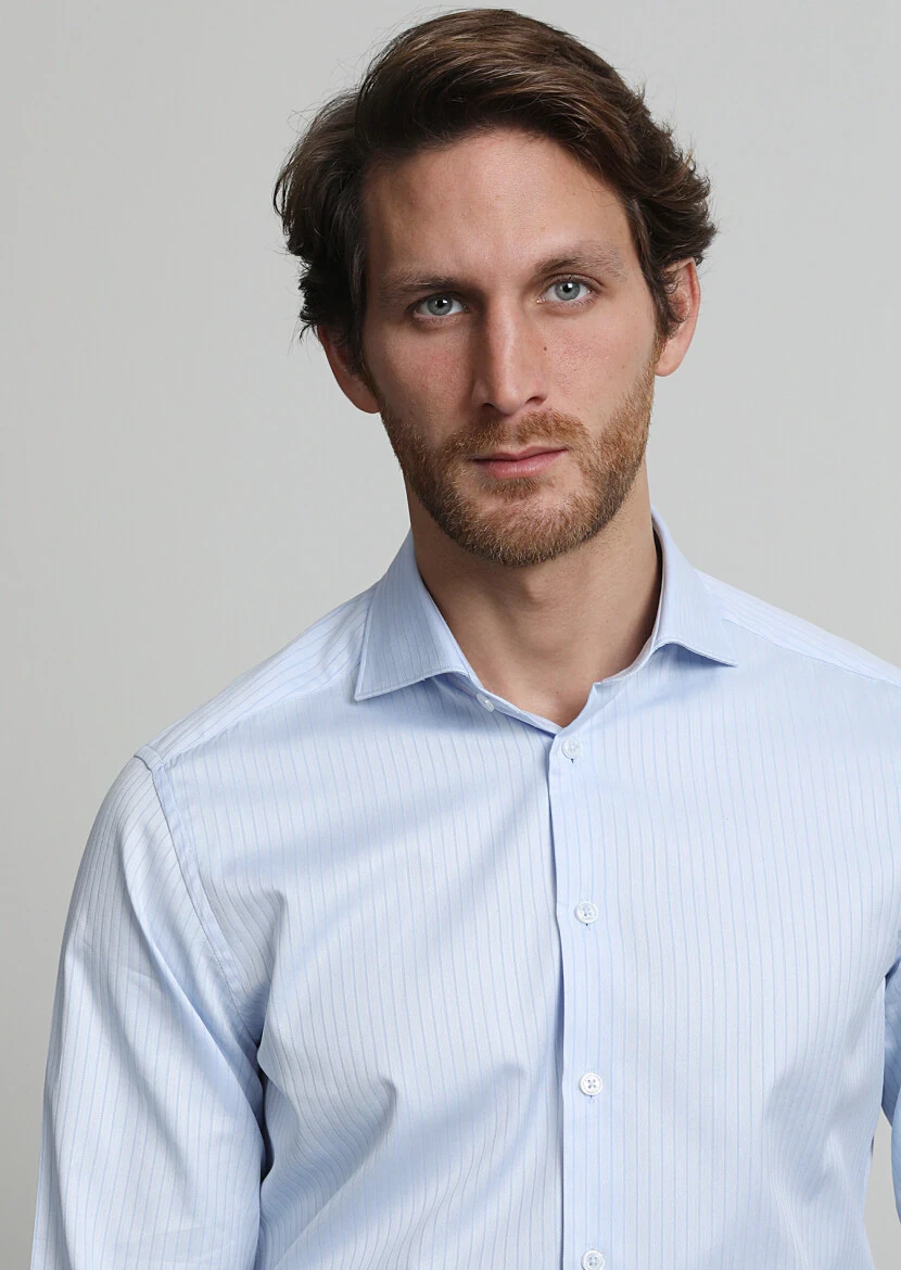 Blue Striped Regular Fit Weaving Classical 100% Cotton Shirt - 2