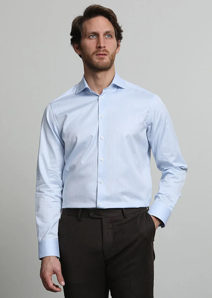 Blue Striped Regular Fit Weaving Classical 100% Cotton Shirt - 3