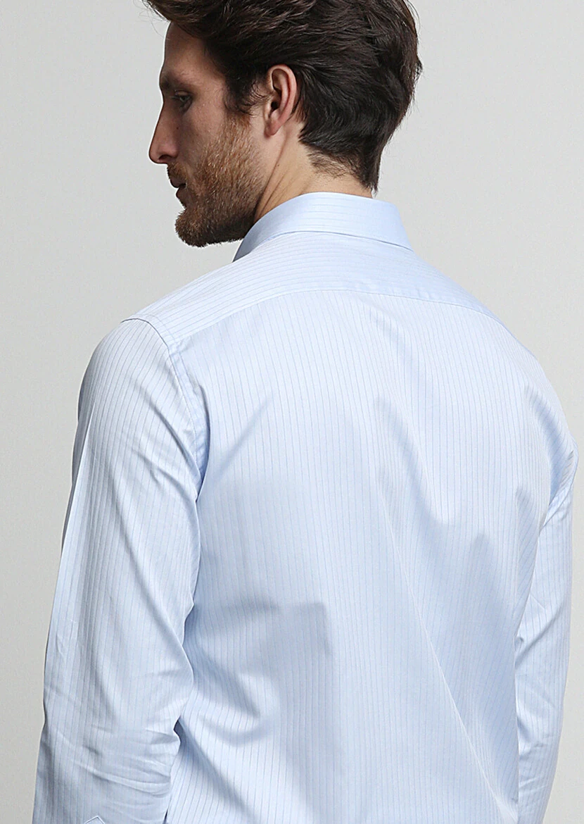 Blue Striped Regular Fit Weaving Classical 100% Cotton Shirt - 4