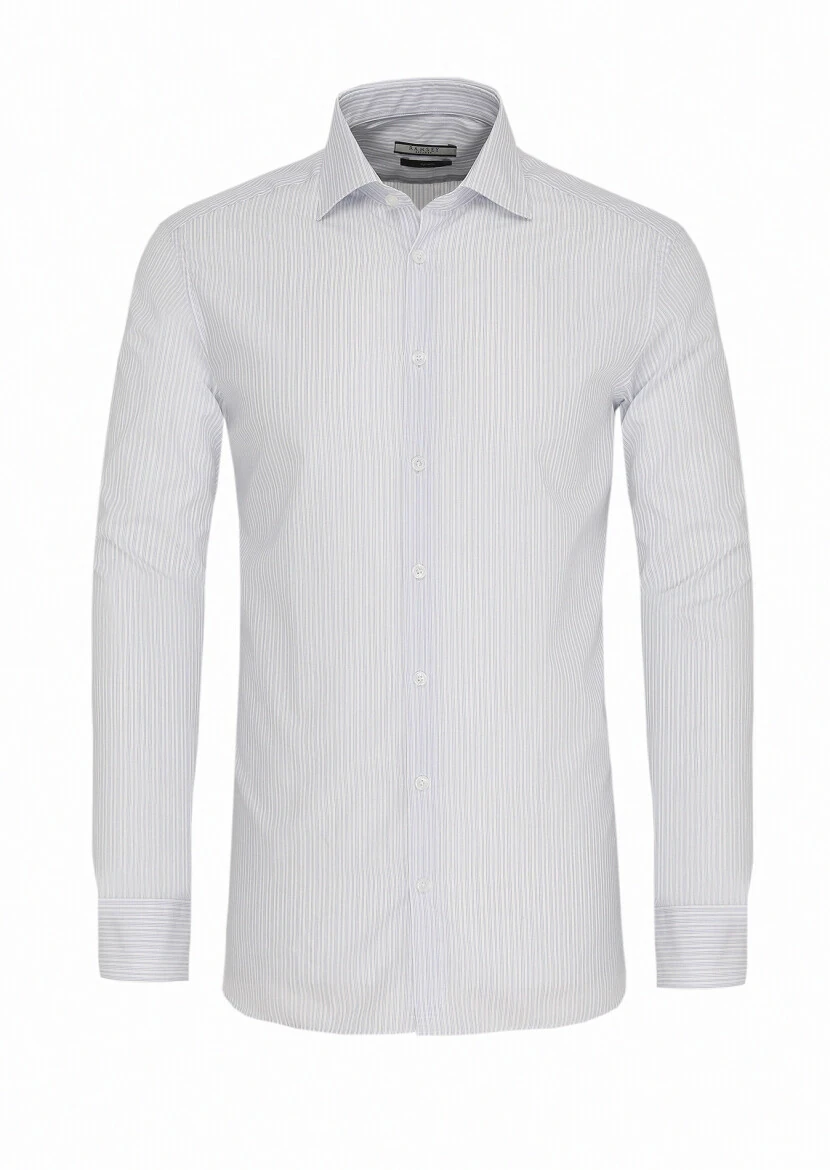 Blue Striped Regular Fit Weaving Classical 100% Cotton Shirt - 1